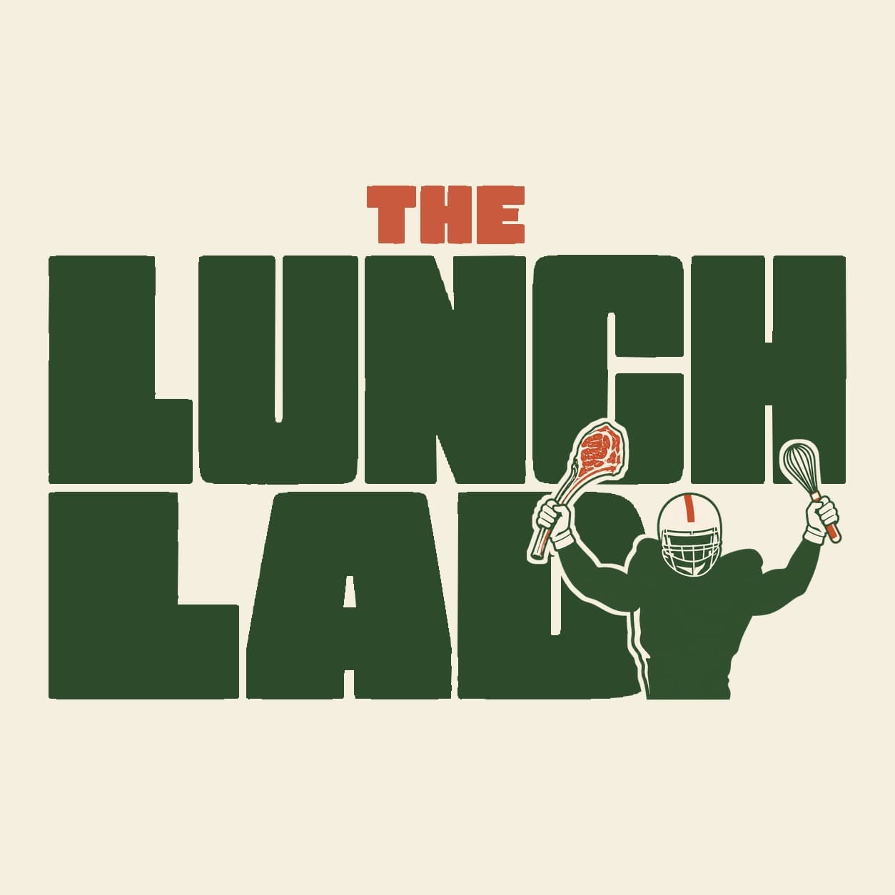 The Lunch Lady, with a football player holding a whisk and a chop